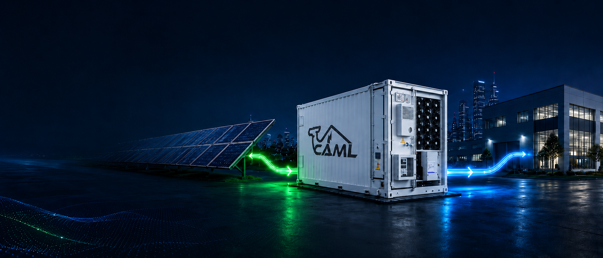 Loom Solar BESS integrated with a commercial building and rooftop solar.